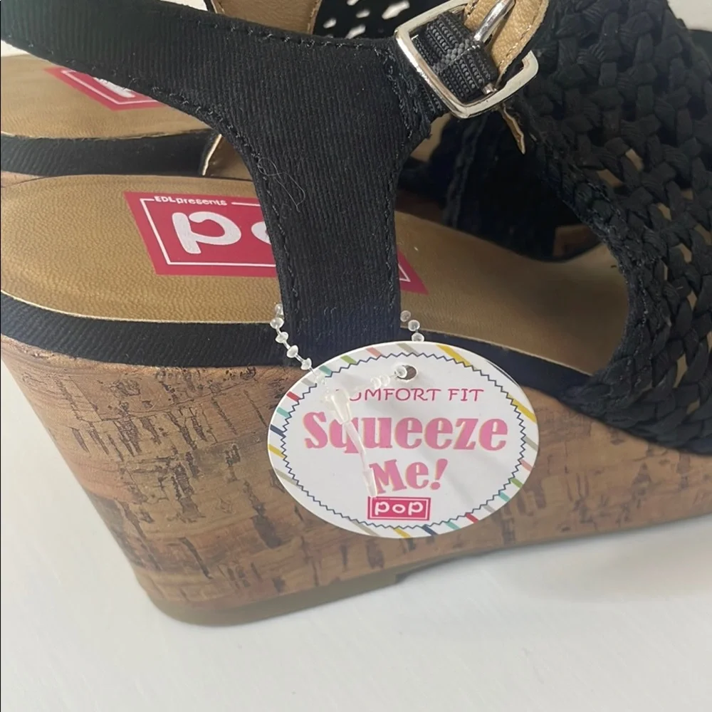 Pop Black Woven Wedge Sandals